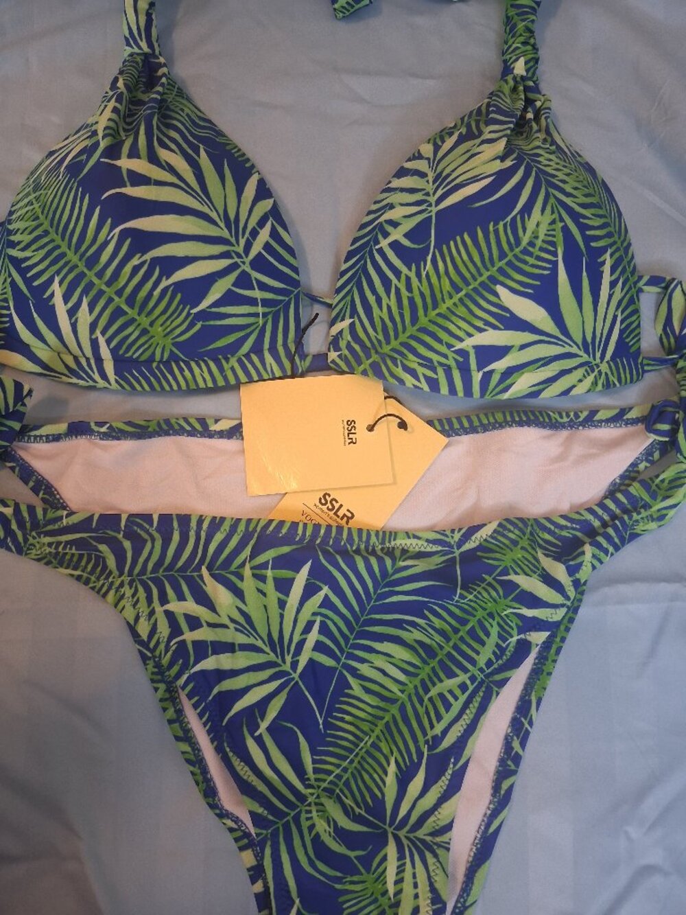 SSLR bikini sit with tropical, print and blue green white size  large